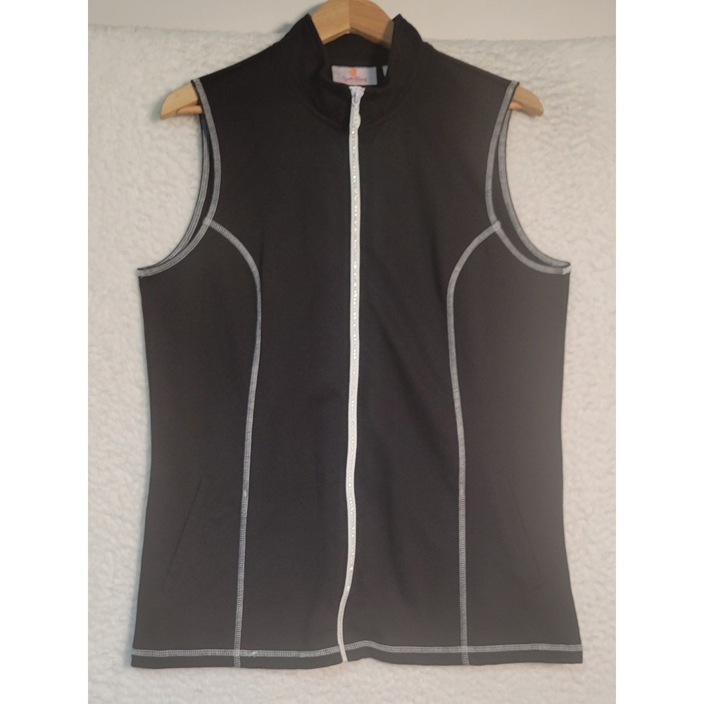 Quacker Factory Vest Size M Women's Black Rhinestone Full Zip Sleeveless 1922